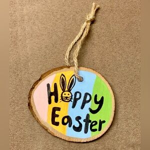 Hand Painted Hoppy Easter Wooden Ornament. ~3.75x3.25”. Happy Easter Decorations